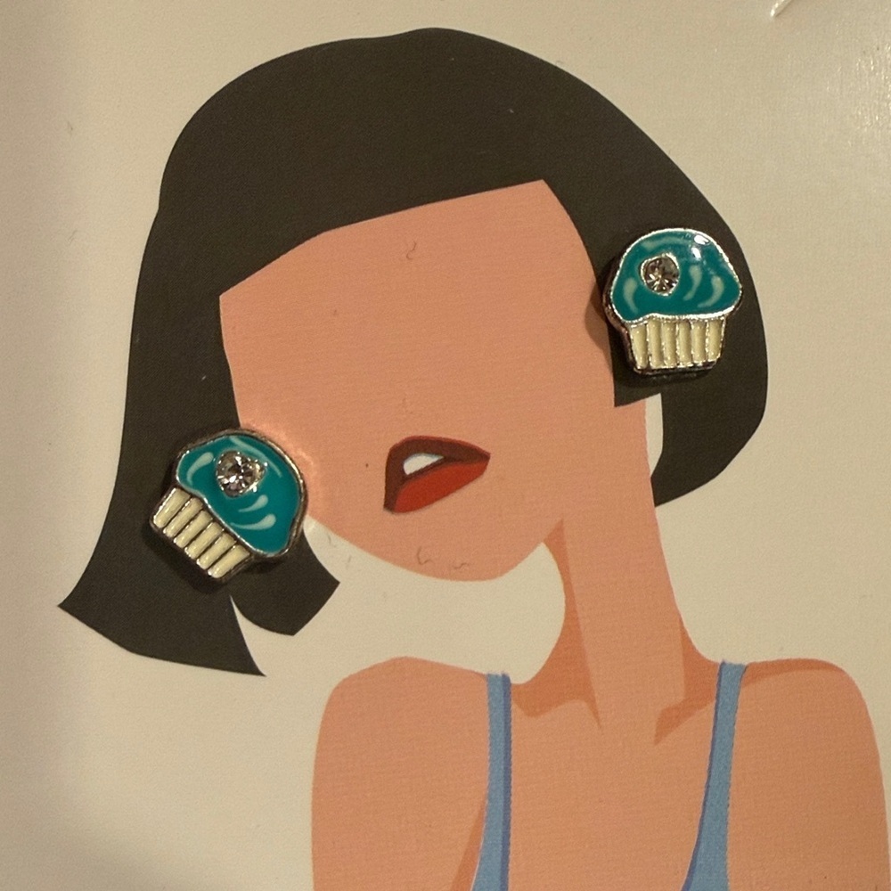 Teal and Silver Cupcake Earrings